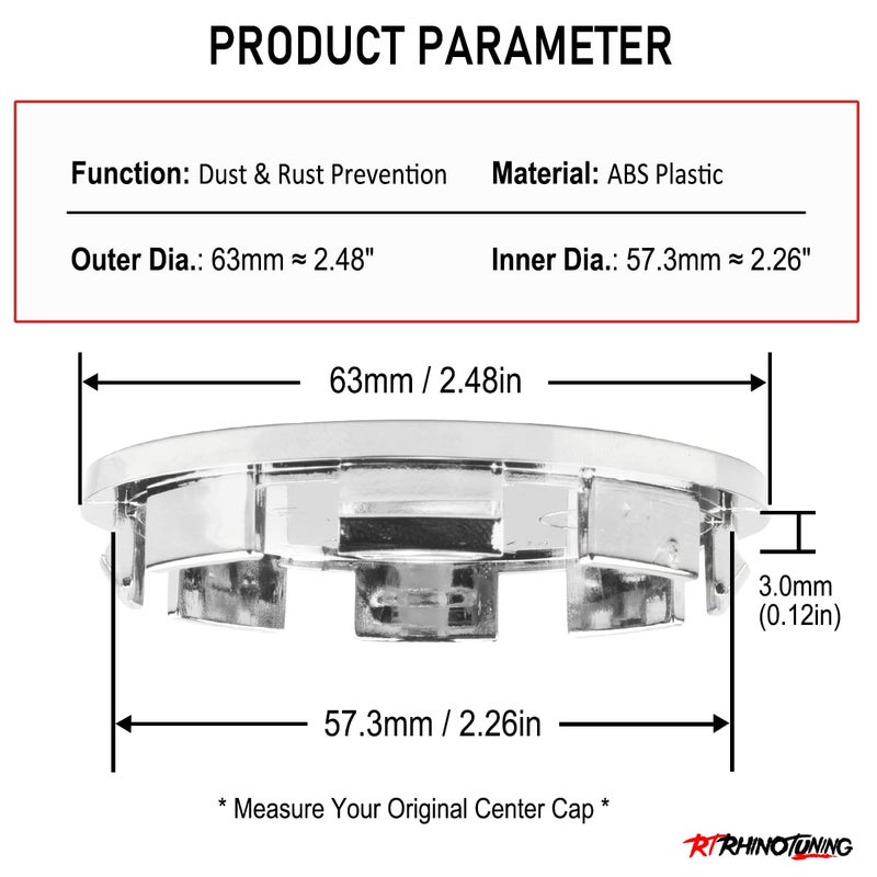 RTRHINOTUNING 63mm Wheel Center Caps for Dodge Dakota Ram 1500 Durango 4 Pack OD 63mm ID 57mm Hub Caps - Image 2